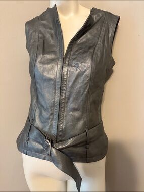 Plein Sud Women's Sleeveless Leather Zip Vest - Gunmetal size 40/8 Euc Vintage